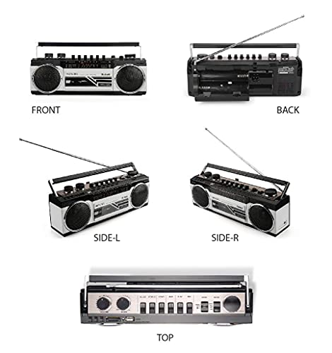 Riptunes Cassette Boombox, Retro Blueooth Boombox, Cassette Player And Recorder, Am/Fm/Sw-1-Sw2 Radio-4-Band Radio, Usb, Sd, Silver #TOP7