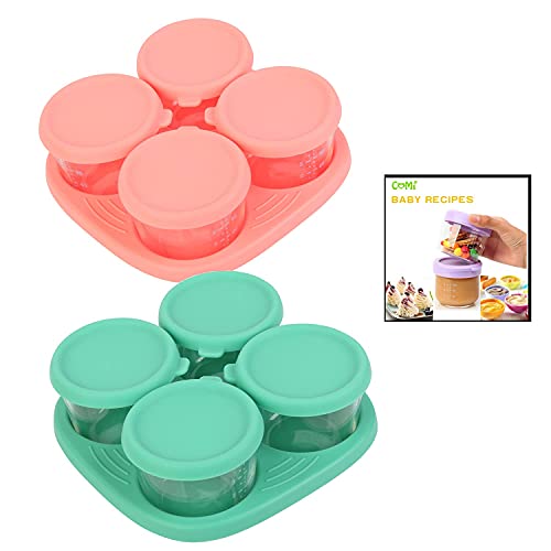 Baby Food Storage,Comi Superior Glass Baby Food Containers 4Oz, Baby Food Jars With Food Grade Silicone Lids And Tray Set Of 10,Microwave/Dishwasher Friendly #TOP5