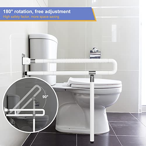 Handicap Grab Bars Rails Stainless Steel Foldable Toilet Grab Bar With Anti-Slip Texture Handle 29.5(L)X27.5(H) Inches Bathroom Safety Bar Hand Support Rail For Handicap, Elderly, Pregnant, Injury #TOP5