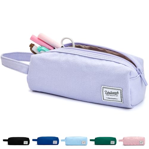 SPACEMATE Pencil Case Pouch Box Bag School Supplies Girls Boys Kids, Cute Preppy Stuff Large Big Capacity Aesthetic Canvas Pen Organizer, Back to College Stationary, Purple, Simple Style, 1200ml