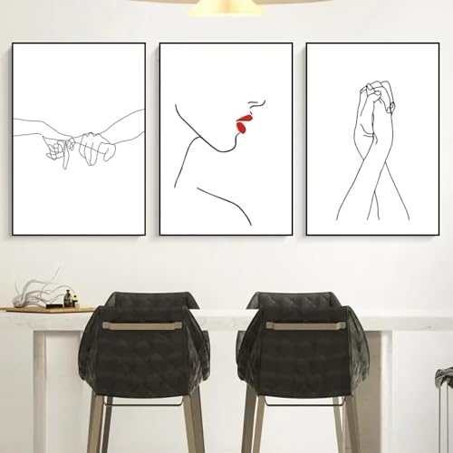 Dessin au trait de caractère affiche toile haut de gamme triptyque chic 50x70