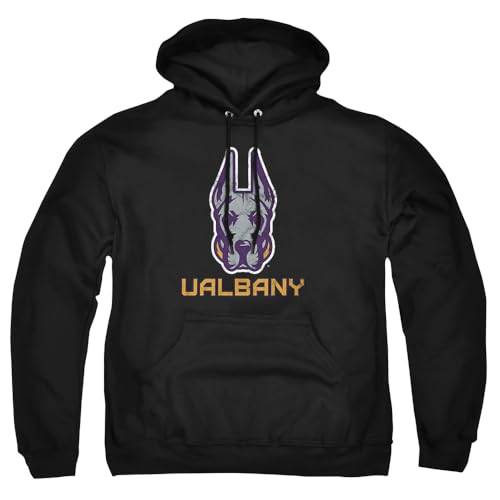 University at Albany Official Distressed Primary Unisex Adult Pull-Over Hoodie, Black, 2X-Large