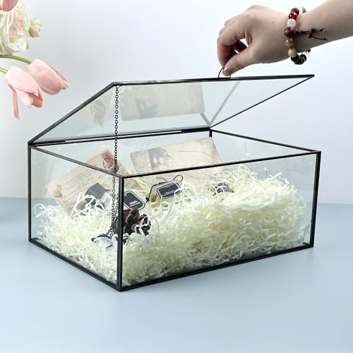 HighFree Vintage Glass Box with Lid - Clear Jewelry Glass Display Box Keepsake Box - Home Decor Decorative Box for Trinket Rings Bracelet (Gold, X-Extra Large) by HighFree - Image 5