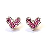 Pendientes de tuerca de plata de ley 925 con circonita cúbica rosa, aretes de espalda plana, pequeños tachuelas minimalistas, caja de regalo incluida