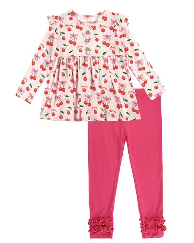 Toddler Girls' Clothes-Viscose from Bamboo, Long Sleeve Ruffle Top with Pant Sets for Kids 2Pcs Fall Outfits 2T-6Y