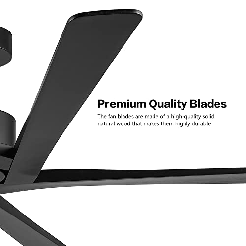 Wingbo 72 Inch Dc Ceiling Fan No Light With 3 Downrods, 5 Reversible Carved Solid Wood Blades, 6-Speed Noiseless Dc Motor, Ceiling Fan Without Lights In Matte Black Finish, Etl Listed #TOP4