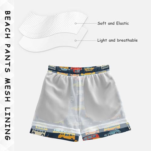 Pigsaly Boys Swim Trunks Cars Trucks Teal Blue Boys Board Shorts Swimsuit Swimwear Summer Bathing Suit 2T4