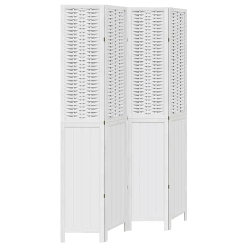 vidaXL Raumteiler 4-TLG., Paravent Faltbar, Trennwand für Schlafzimmer Wohnzimmer Büro, Spanische Wand Sichtschutz, Weiß Massivholz Paulownia
