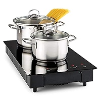 Appetito Domino Table De Cuisson électrique 2 Plaques 6 Niveaux De Puissance 3000 Watts Acier Inoxydable Acier Inoxydable