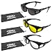 3 PAIRS- Escort Advanced System Safety Glasses Fits Over Most Prescription Eyewear - FREE Rubber EAR LOCKS and Microfiber Pouch! -Gloss Black Frame