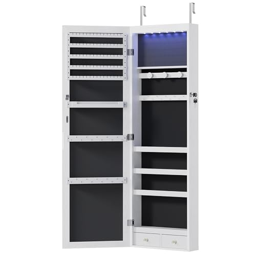 Sweetcrispy SSG-HJ3-001 6 Leds Jewelry Cabinet Organizer, 47.2-Inch Jewelry Armoire With Full-Length Mirror, Wall Or Door Mounted Jewelry Storage thumb #7