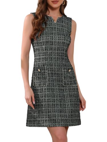 Image of Allegra K Tweed Dress for Women Elegant Plaid Sleeveless Business Casual Above the Knee Dresses