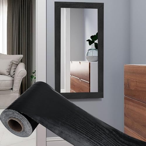 STNRST-IN Cenefa de papel pintado con vetas de madera negra, impermeable, moderno, autoadhesivo, decorativo extraíble, lámina adhesiva para mesas, sillas, puertas, ventanas, suelos (10 cm x 10 m)