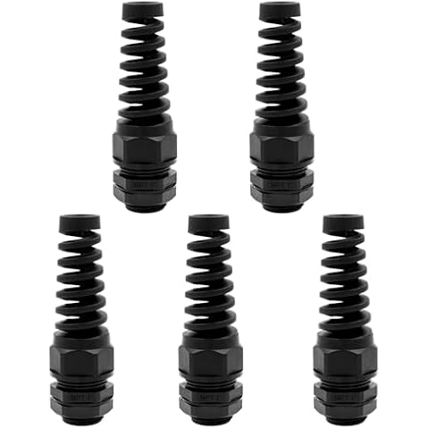 Strain Relief Cord Connector,LISTENJIALE 5Pcs NPT 1" Waterproof Cable Gland Flex Spiral Strain Relief Adjustable 18-25mm Cable Connector Nylon Joint with Gaskets(Black) Cover
