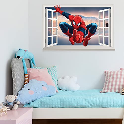 Spiderman Wall Decal Realistic 3D Superhero Wall Sticker, Children's Vinyl Mural For Kids Bedroom Living Room Playroom Nursery Wall Decoration (15.7 X 23.6 In） #TOP4