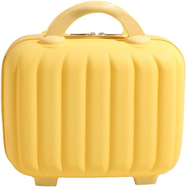 Women's Hard Shell Portable Makeup Travel Case, Small Hand Luggage with Elastic Strap, ABS Mini Toiletry Cosmetic Suitcase (Yellow)
