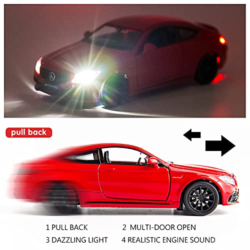 Rmz City Compatible For 1:32 Mercedes-Benz C63 Modle Cars, Diecasting Alloy Pull Back Toy Car With Sound And Light Toy For Girls And Boys Kids Toys Red #TOP1