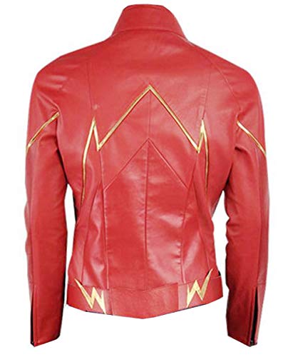 VearFit The Flash Lightning bolt Faux leather Super Hero Black and RED Barry Allen Jacket2