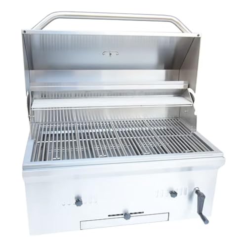 KoKoMo 32” Built-In Charcoal Grill Premium 304 Stainless Steel Construction Adjustable Air Dampers Charcoal Tray Front Clean Out Double Wall Hood Outdoor Kitchen Grill