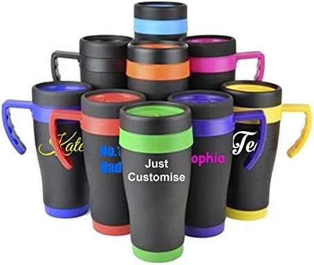Personalised Custom Matt Black Travel Mug Stainless Steel - Plastic Interior - Slide Sipper - Any Name, Word, Business, School, Promotional Merchandise, mg0121