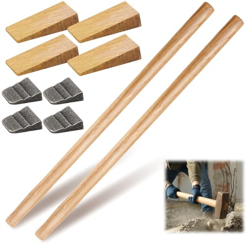 Bucherry 2 Sets 36' Replacement Hammer Handle Kit Includes 2 Sledge Hammer Handle Replacement, 4 Wood Wedges and 4 Steel Wedges for Decking Framing Carpentry Construction DIY Sledge Axe Tool