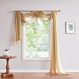 LinenZone Gold Window Scarf Valance in 216 Inch Size. Use Window Scarves as Canopy Bed or Backdrop Curtains, Curtain Scarf, or Sheer Fabric for Draping. (Amazing 55 x 216, Gold)