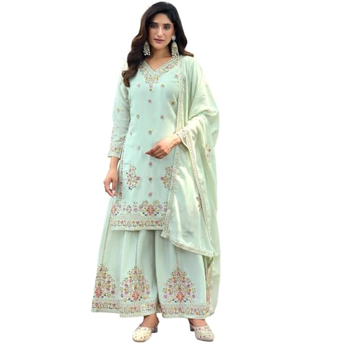 Image of Anveri Textiles Premium Silk Embroidered Kurti with Sharara & Dupatta | Elegant Ethnic Wear for Women | Festive & Party Outfit
