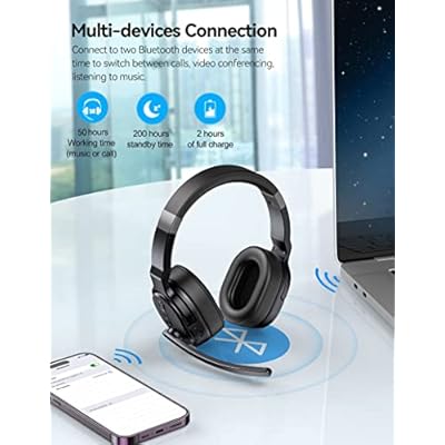TECKNET Bluetooth Trucker Headset, Single and Dual Ear Wireless Headset with Mic for Work Noise Cancelling, 50Hrs 3 EQ Music Modes Trucker Bluetooth Headphones for PC, Drivers, Office, Call Center