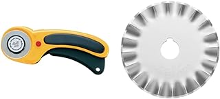 Olfa 9654 RTY-2/DX 45mm Ergonomic Rotary Cutter & 9456 PIB45-1 45mm Stainless Steel Pinking Blade, 1-Pack