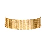 COLORFUL BLING Punk Wide Mesh Metal Sequins Choker Necklace Multicolor Shiny Thick Rhinestone Short Collar Choker for Women Prom Party Costume Jewelry-gold