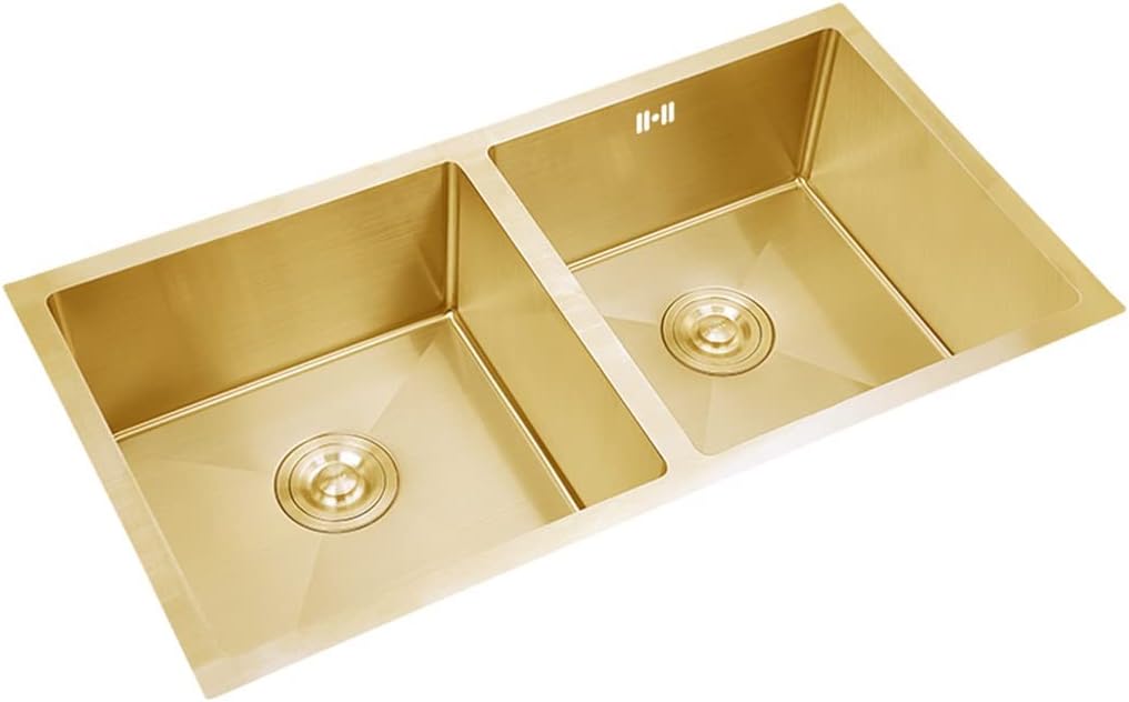 Double Bowl Kitchen Bar Stainless Steel Sink Wet Bar & Prep Sink with Drain Basket & Drain Top Mount or Undermount/Gold/75 * 40 * 21Cm,Gold-75 * 40 * 21Cm