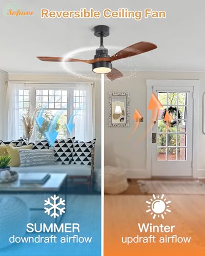 Image of Sofucor 48 Inch Wood Ceiling Fans with Lights, Flush /Downrod Mount, Brown