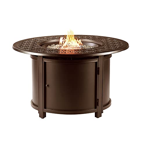 Image of Oakland Living 44 in. x 44 in. Aluminum Propane Fire Pit Table with Glass Beads, Two Covers, Lid, 57,000 BTUs in Brown Finish