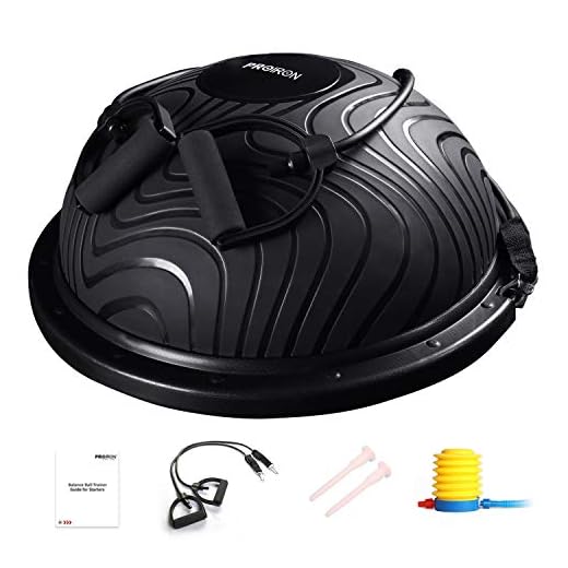 PROIRON Balance Trainer Ball Equilibrio Fitness Ø 60cm Bossu Media Pelota Equilibrio Soportar 300kg, Semiesfera Bozu Entrenamiento Bola con Inflador y Gomas, para Gimnasio Estabilidad Negro