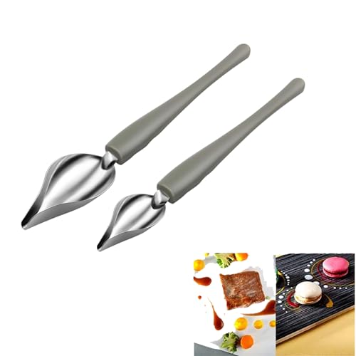 Shirene Dessert Spoons,2 PCS Spout Drizzle Spoons Culinary Precision Drawing Decorating Spoon for Drawing Sauce Painting Coffee Spoon Stainless Steel Sauce Spoon for Decorating Plates Cake Dessert