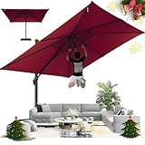 Hoteel 10ft Patio Umbrella Heavy Duty Aluminum Windproof & Shade Provision Outdoor Cantilever Square Offset Large Umbrella Height Adjustable with 360°Rotation for Patio Pool Deck Gazebo, Wine Red