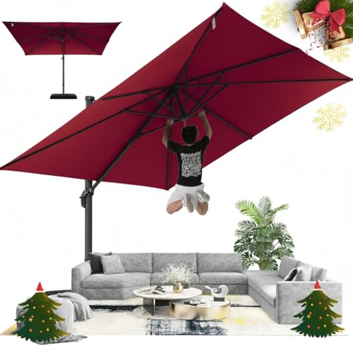 Hoteel 10ft Patio Umbrella Heavy Duty Aluminum Windproof & Shade Provision Outdoor Cantilever Square Offset Large Umbrella Height Adjustable with 360°Rotation for Patio Pool Deck Gazebo, Wine Red