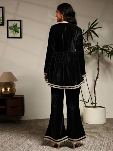 Image of Leriya Fashion Velvet Kurti Set for Woman | Short Kurti for Women | Co ord Set for Women Stylish Party Suit | Ethnic Office Everyday Wear & Casual Look | A Line Kurta Set for Woman
