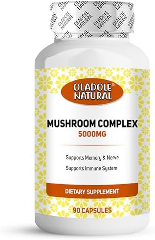 Oladole Natural Mushroom Complex - 90 Capsules (5000 mg) | Blend of 8 Types Mushrooms | Support immune system Memory & Nerve | Antioxidant, Energy Boost, Cognitive & Gut Health, Anti-Inflammatory