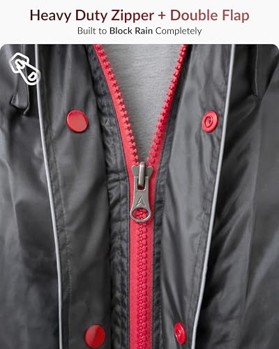 Image of Destinio Rain Coat for Men Waterproof with Hood, Thick Polyester, Leak Proof, Premium Zipper, Raincoat for Bike Riding, Double Layer Rain Suit for Riders, Rainwear Set