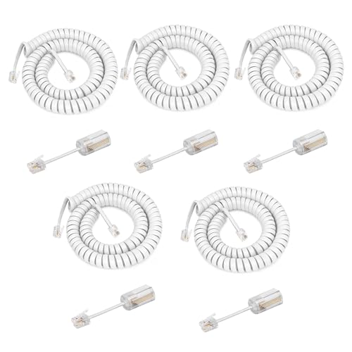Uvital 5 Pack Telephone Handset Cords with Detanglers, RJ9 4P4C, White