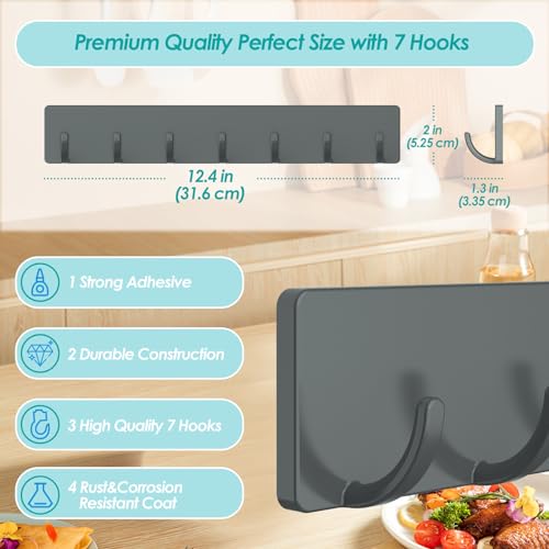 GeeRic Key Holder for Wall - Adhesive 7 Hooks Rack for Living Room, Kitchen, Office - Gray Hangers for Wall Décor - Cosy Home Interiors GeeRic Key Holder for Wall - Adhesive 7 Hooks Rack for Living Room, Kitchen, Office - Gray Hangers for Wall Décor - Image 2