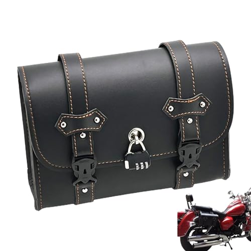 Sac de fourche de moto en cuir PU étanche noir avec deux sangles