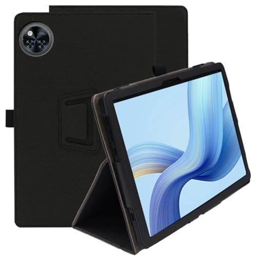 Haofun Hülle Kompatibel mit DOOGEE U11/U11 Pro, Ultra Dünn PU, Schlanke und leichte Flip Case Klappbar, Rückseite Abdeckung Klappständer, Schlanke Schutzhülle mit Handschlaufe, Schwarz