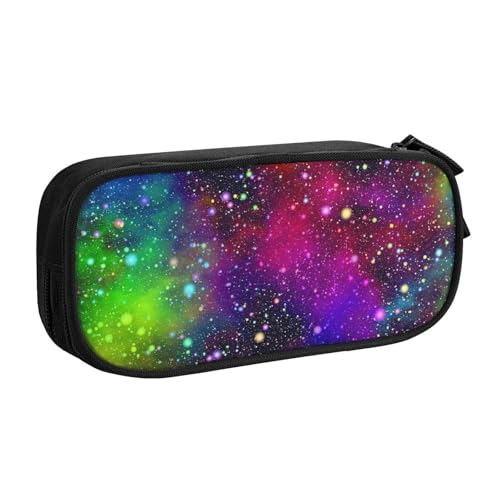 宇宙柄 星柄 虹色ペンケース 筆箱 文具ケース おしゃれ 筆袋 鉛筆ケース 鉛筆のサック 中高校生 軽量 収納バッグ 学生 子供 誕生日 入学ギフト 大容量 ダブルレイヤーBlack