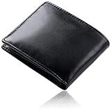 [ムラ] ゴートレザー メンズ スキミング防止機能付き 二つ折り財布 (ブラック)