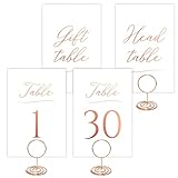 Rose Gold Table Numbers , 30 pc Wedding Table Numbers with Rose Gold Stands , Anniversary , Birthday , Bridal Shower Party , Baby Showers , Event