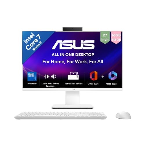 Image of ASUS V470 (2026),i7-14th Gen,Intel Core 7 240H,16GB RAM (Upgradeable),512GB SSD,FHD,27 inch(68.5 cm),Win 11,M365 Basic(1Y),Office 24,White,7.07 Kg,V470VA-KWC7004WS,with Keyboard & Mouse,All in One PC