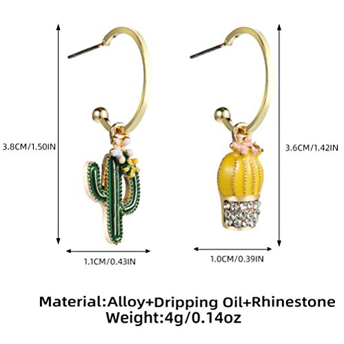 Pendientes de aro de cactus asimétricos de aleación ligera para mujer 2