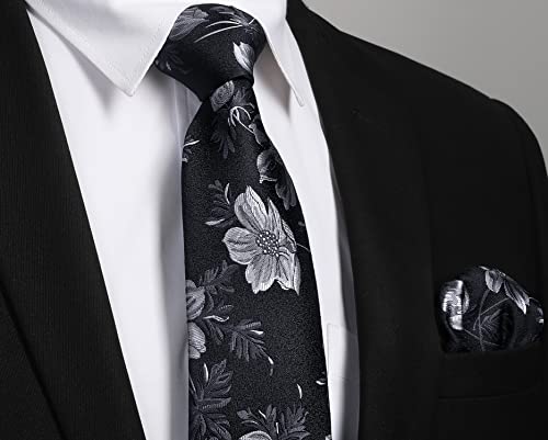 Image of Enlision Ties for Men Floral Tie Handkerchief Cufflinks Set Formal Flower Classic Mens Necktie & Pocket Square Wedding